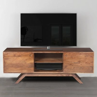 Wooden TV Stand for TVs up to 60" with Wide Storage Brown - The Urban Port 11 Wooden TV Stand for TVs up to 60" with Wide Storage Brown - The Urban Port - Image 9