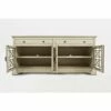 Craftsmen Series Wooden TV Stand for TVs up to 70" with Fretwork Designed Doors Cream - Benzara