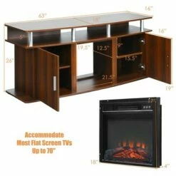 Costway 63'' Fireplace TV Stand W/18'' 1400W Electric Fireplace up to 70'' Walnut