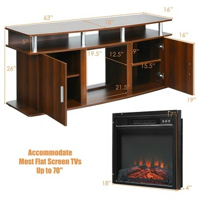 Costway 63'' Fireplace TV Stand W/18'' 1400W Electric Fireplace up to 70'' Walnut 3 Costway 63'' Fireplace TV Stand W/18'' 1400W Electric Fireplace up to 70'' Walnut