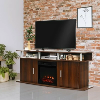 Costway 63'' Fireplace TV Stand W/18'' 1400W Electric Fireplace up to 70'' Walnut 4 Costway 63'' Fireplace TV Stand W/18'' 1400W Electric Fireplace up to 70'' Walnut - Image 2