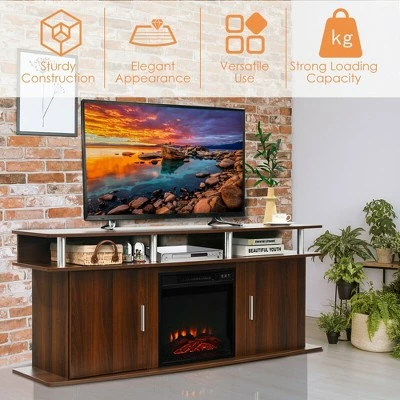 Costway 63'' Fireplace TV Stand W/18'' 1400W Electric Fireplace up to 70'' Walnut 6 Costway 63'' Fireplace TV Stand W/18'' 1400W Electric Fireplace up to 70'' Walnut - Image 4