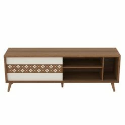 Door Wooden 3 Open Compartments TV Stand for TVs up to 60" Brown/White - The Urban Port