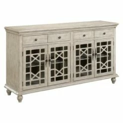 Treasure Trove Accents Millcreek Mirrored 4 Door 4 Drawer Credenza TV Stand for TVs up to 74" Ivory - Treasure Trove