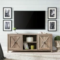 Henn& Hart 58" Modern Farmhouse Double Sliding Door Gray Oak Wood TV Stand - Henn&Hart -Cheap TV Stands Store unnamed file 9228