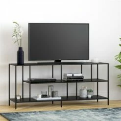 Henn& Hart Three-Shelf TV Stand in Black - Henn&Hart