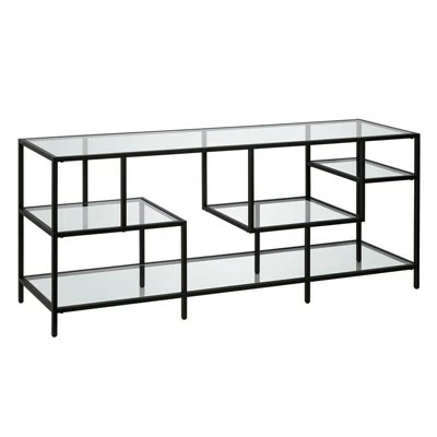 Henn& Hart Black Bronze TV Stand with Glass Shelves - Henn&Hart 3 Henn& Hart Black Bronze TV Stand with Glass Shelves - Henn&Hart