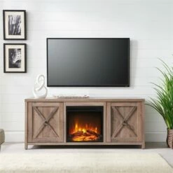 Henn& Hart Gray Oak TV Stand with Log Fireplace Insert - Henn&Hart -Cheap TV Stands Store unnamed file 9451
