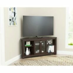 Corner TV Stand for TVs up to 60" with Glass Doors Espresso - Inval