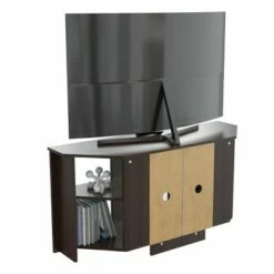 Corner TV Stand for TVs up to 60" with Glass Doors Espresso - Inval -Cheap TV Stands Store unnamed file 9471