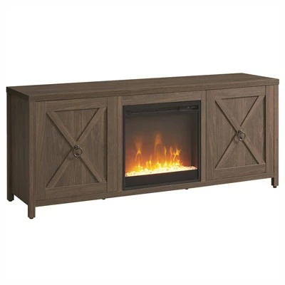 Henn& Hart 58 in. Alder Brown TV Stand with Crystal Fireplace Insert - Henn&Hart 3 Henn& Hart 58 in. Alder Brown TV Stand with Crystal Fireplace Insert - Henn&Hart