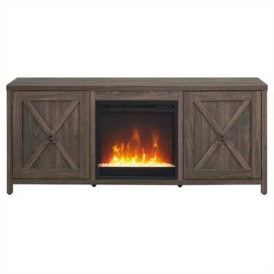 Henn& Hart 58 in. Alder Brown TV Stand with Crystal Fireplace Insert - Henn&Hart 4 Henn& Hart 58 in. Alder Brown TV Stand with Crystal Fireplace Insert - Henn&Hart - Image 2