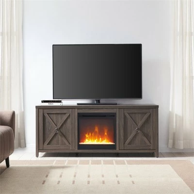 Henn& Hart 58 in. Alder Brown TV Stand with Crystal Fireplace Insert - Henn&Hart 5 Henn& Hart 58 in. Alder Brown TV Stand with Crystal Fireplace Insert - Henn&Hart - Image 3