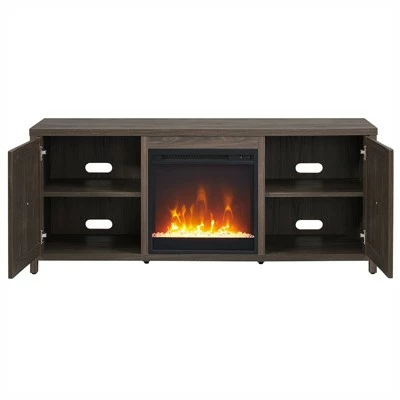 Henn& Hart 58 in. Alder Brown TV Stand with Crystal Fireplace Insert - Henn&Hart 9 Henn& Hart 58 in. Alder Brown TV Stand with Crystal Fireplace Insert - Henn&Hart - Image 7