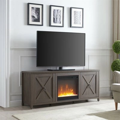 Henn& Hart 58 in. Alder Brown TV Stand with Crystal Fireplace Insert - Henn&Hart 10 Henn& Hart 58 in. Alder Brown TV Stand with Crystal Fireplace Insert - Henn&Hart - Image 8