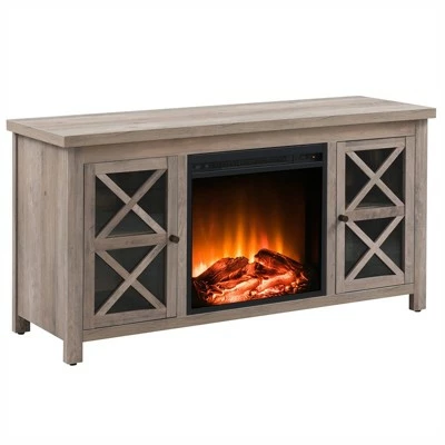 Henn& Hart Gray Oak TV Stand with Log Fireplace Insert - Henn&Hart 3 Henn& Hart Gray Oak TV Stand with Log Fireplace Insert - Henn&Hart
