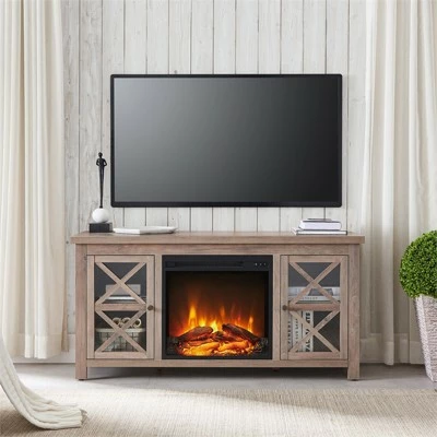 Henn& Hart Gray Oak TV Stand with Log Fireplace Insert - Henn&Hart 5 Henn& Hart Gray Oak TV Stand with Log Fireplace Insert - Henn&Hart - Image 3