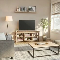 Henn& Hart 58" Open Back TV Stand in White Oak Wood with Metal Black Accents - Henn&Hart -Cheap TV Stands Store unnamed file 9640