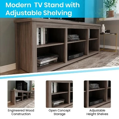 Emma and Oliver Cube Style TV Stand for up to 80" TV's in Gray Wash Oak Finish - 65" Media Console with 6 Open Storage Shelves 3 Emma and Oliver Cube Style TV Stand for up to 80" TV's in Gray Wash Oak Finish - 65" Media Console with 6 Open Storage Shelves
