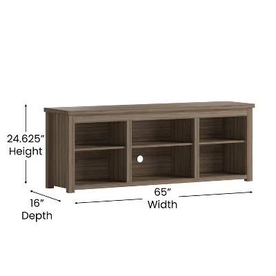 Emma and Oliver Cube Style TV Stand for up to 80" TV's in Gray Wash Oak Finish - 65" Media Console with 6 Open Storage Shelves 4 Emma and Oliver Cube Style TV Stand for up to 80" TV's in Gray Wash Oak Finish - 65" Media Console with 6 Open Storage Shelves - Image 2