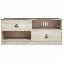 2 Drawers and 2 Cubbies TV Stand for TVs up to 65" White/Brown - Benzara
