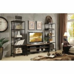 Millwood Metal TV Stand in Natural and Black - Lexicon