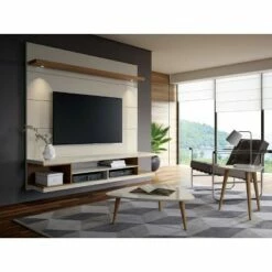 70" Utopia Floating Theater Entertainment Center with Led Lights - Manhattan Comfort Maple Cream/off-white