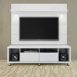 Cabrini TV Stand and Floating Wall TV Panel with Led Lights 1.8 - Manhattan Comfort Gloss White