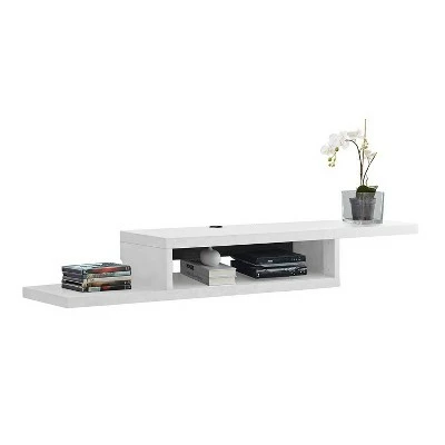 Asymmetrical Wall Mounted Console TV Stand for TVs up to 60" White - Martin Furniture 4 Asymmetrical Wall Mounted Console TV Stand for TVs up to 60" White - Martin Furniture - Image 2