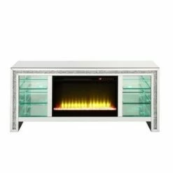 Fireplace with Three Shelves TV Stand for TVs up to 58" Silver/Black - Benzara -Cheap TV Stands Store unnamed file 9892