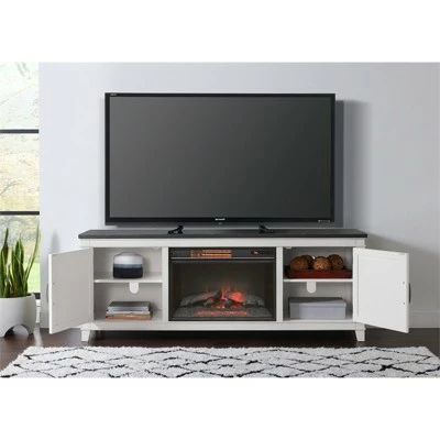 Del Mar White and Gray 70" TV Stand with Electric Fireplace - Martin Svensson Home 5 Del Mar White and Gray 70" TV Stand with Electric Fireplace - Martin Svensson Home - Image 3